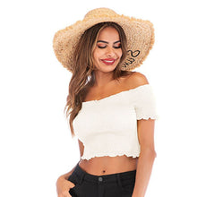 Laden Sie das Bild in den Galerie-Viewer, 1 Sommer Flare Hülse Frauen Slash Neck Top Kurzarm Strick Rüschen T-Shirt Off-schulter Sexy 2020 Frauen Elegante T-shirt - Goforvibes